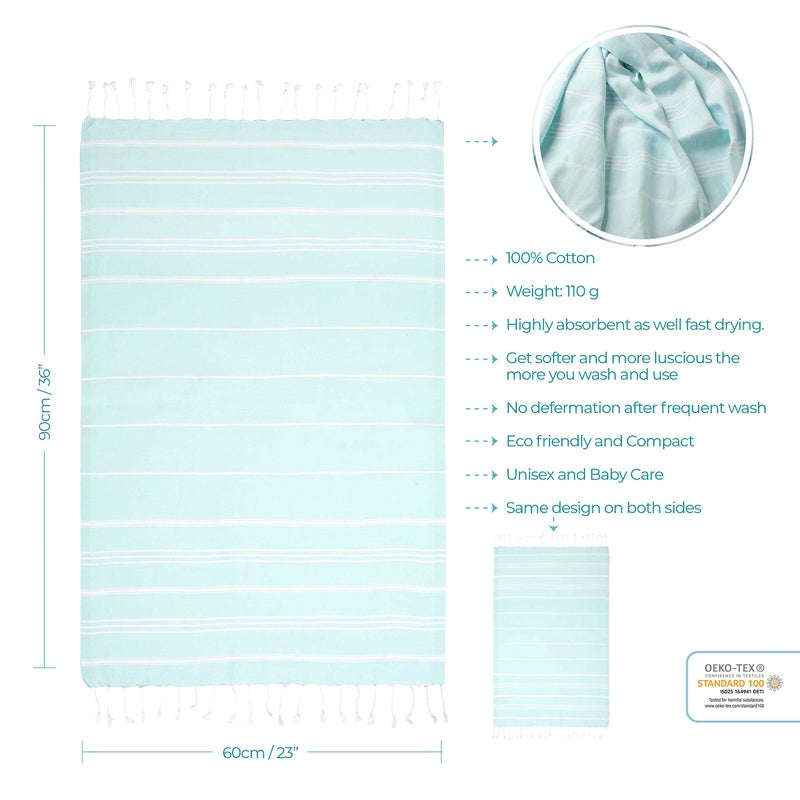 Cacala 100% Turkish Cotton Kitchen Tea Towels, Highly Absorbent Luxury Soft Quick Drying Dish Towel with Hanging Loop for Gym, Yoga, Bath, Sports, Cleaning and Kitchen (23 x 36), Aquamarine - Image 3